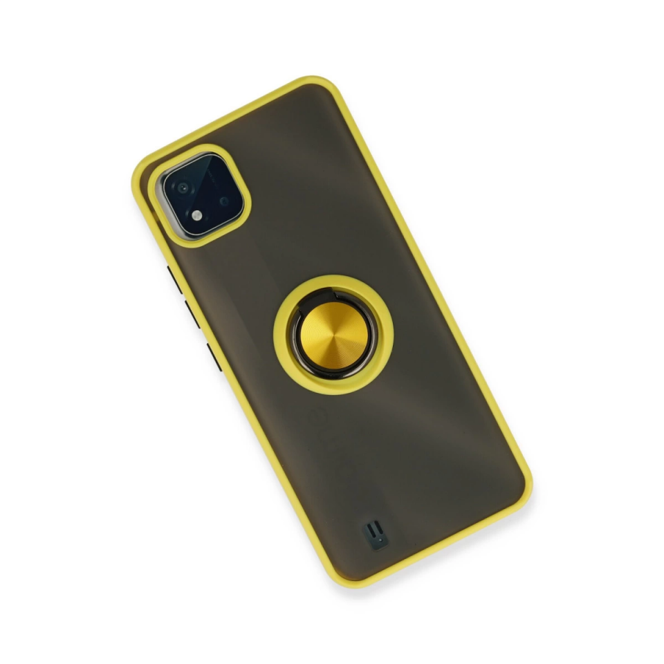 Realme C11 2021 Kılıf Montreal Yüzüklü Silikon Kapak - Sarı