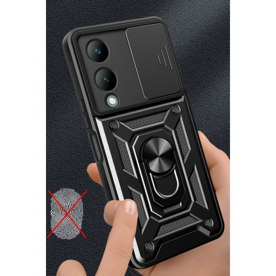 Vivo Y17s Kılıf Pars Lens Yüzüklü Silikon - Siyah