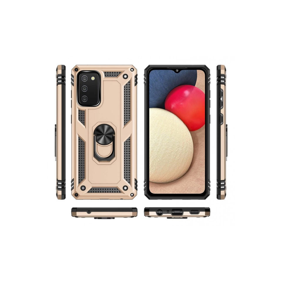 Samsung Galaxy A02s Kılıf Sofya Yüzüklü Silikon Kapak - Gold