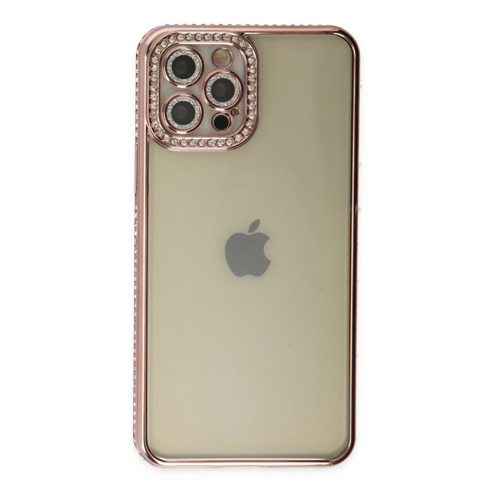 İphone 12 Pro Kılıf Joke Taşlı Silikon - Pembe
