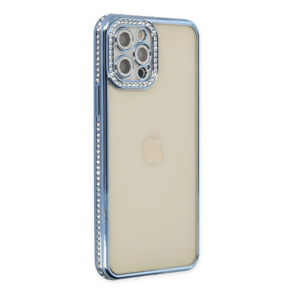 İphone 12 Pro Kılıf Joke Taşlı Silikon - Mavi