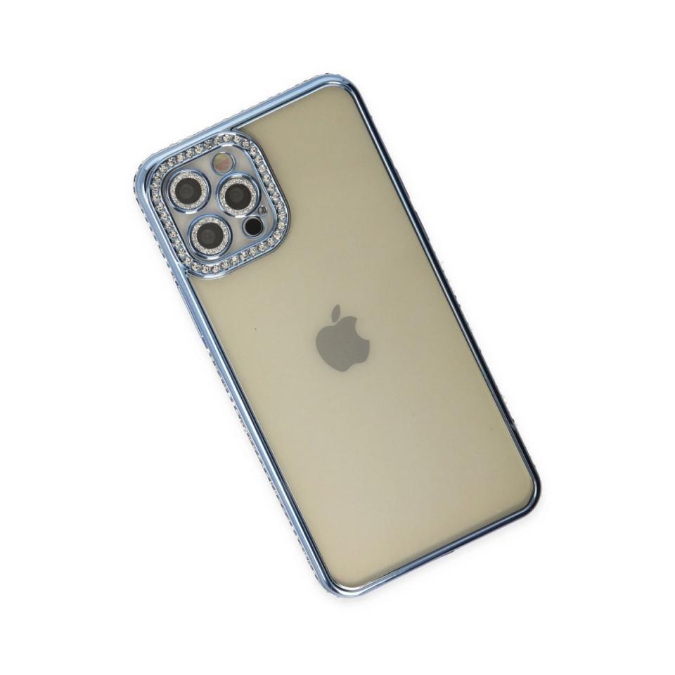 İphone 12 Pro Kılıf Joke Taşlı Silikon - Mavi
