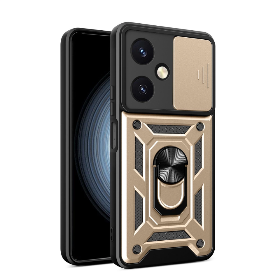 Vivo Y27 Kılıf Pars Lens Yüzüklü Silikon - Gold