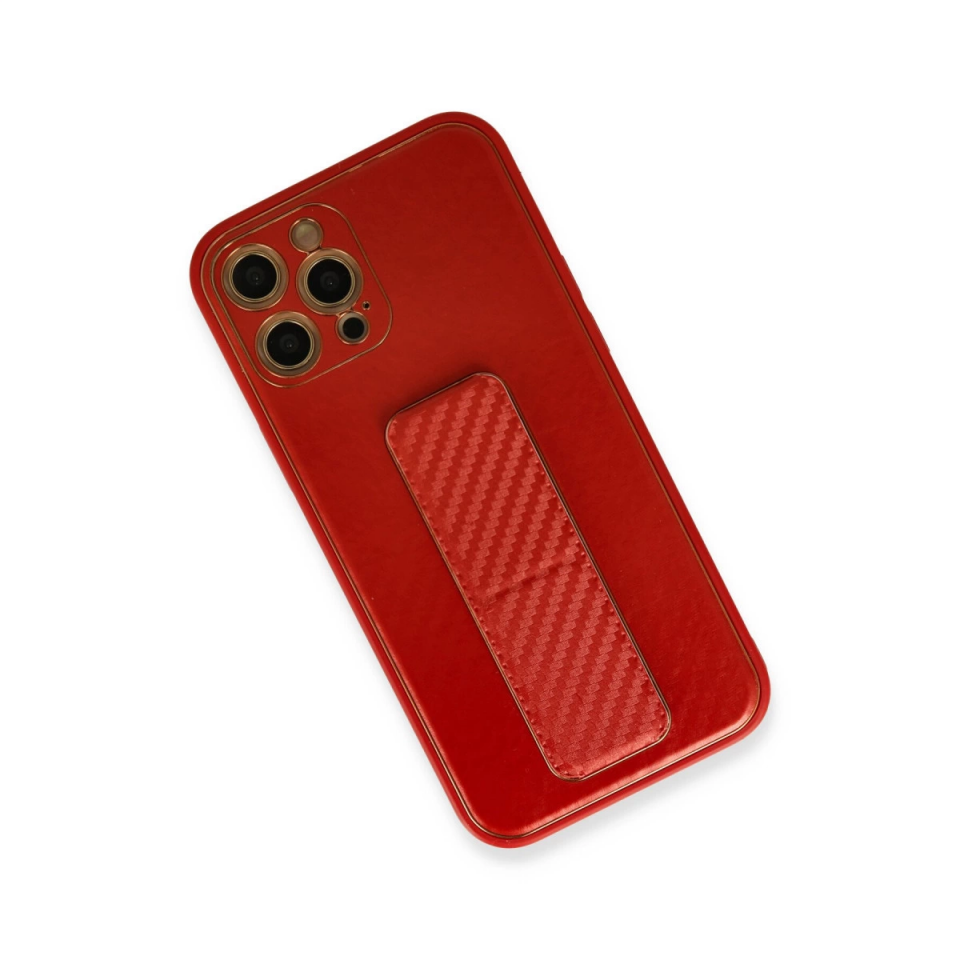 İphone 12 Pro Kılıf Coco Karbon Standlı Kapak - Kırmızı