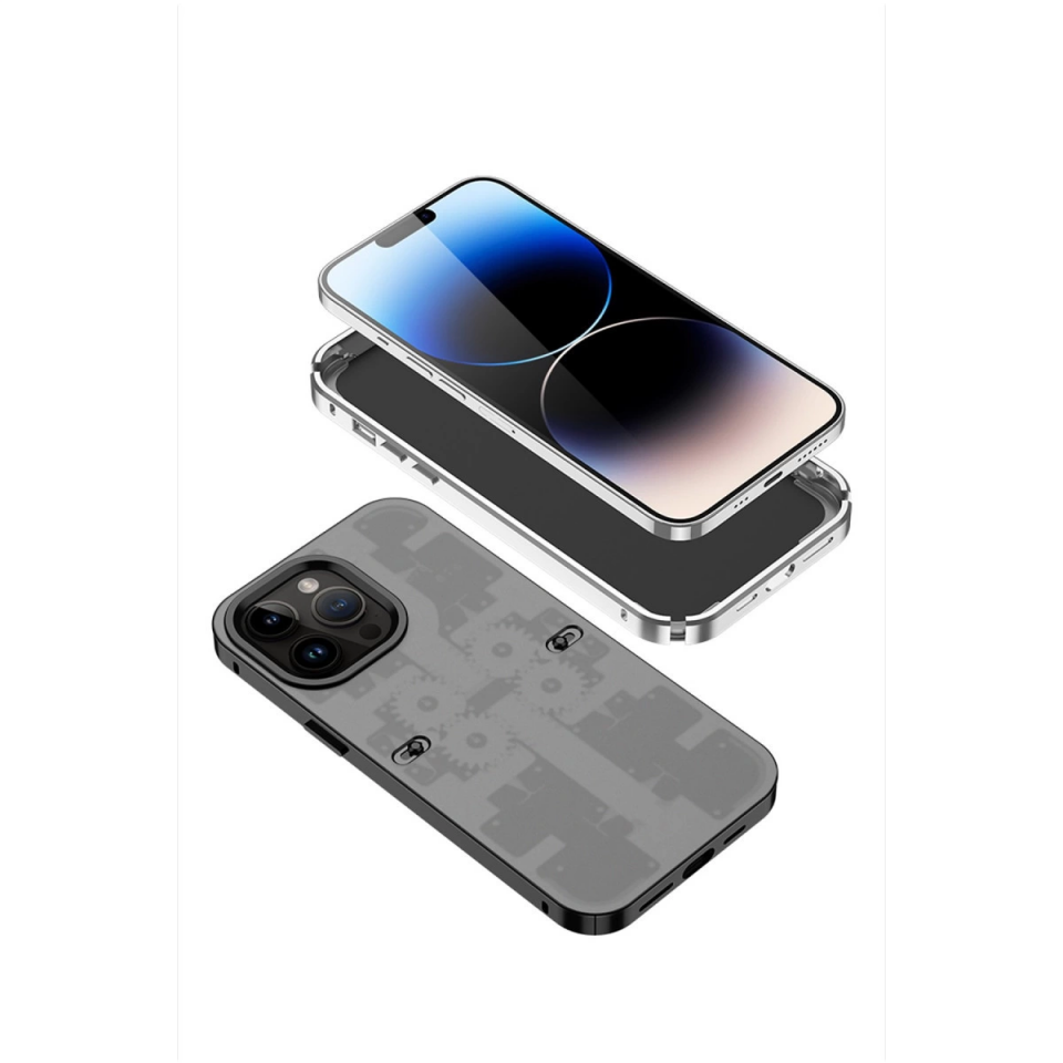 İphone 13 Pro Kılıf Mekanik Bumper Kapak - Gümüş