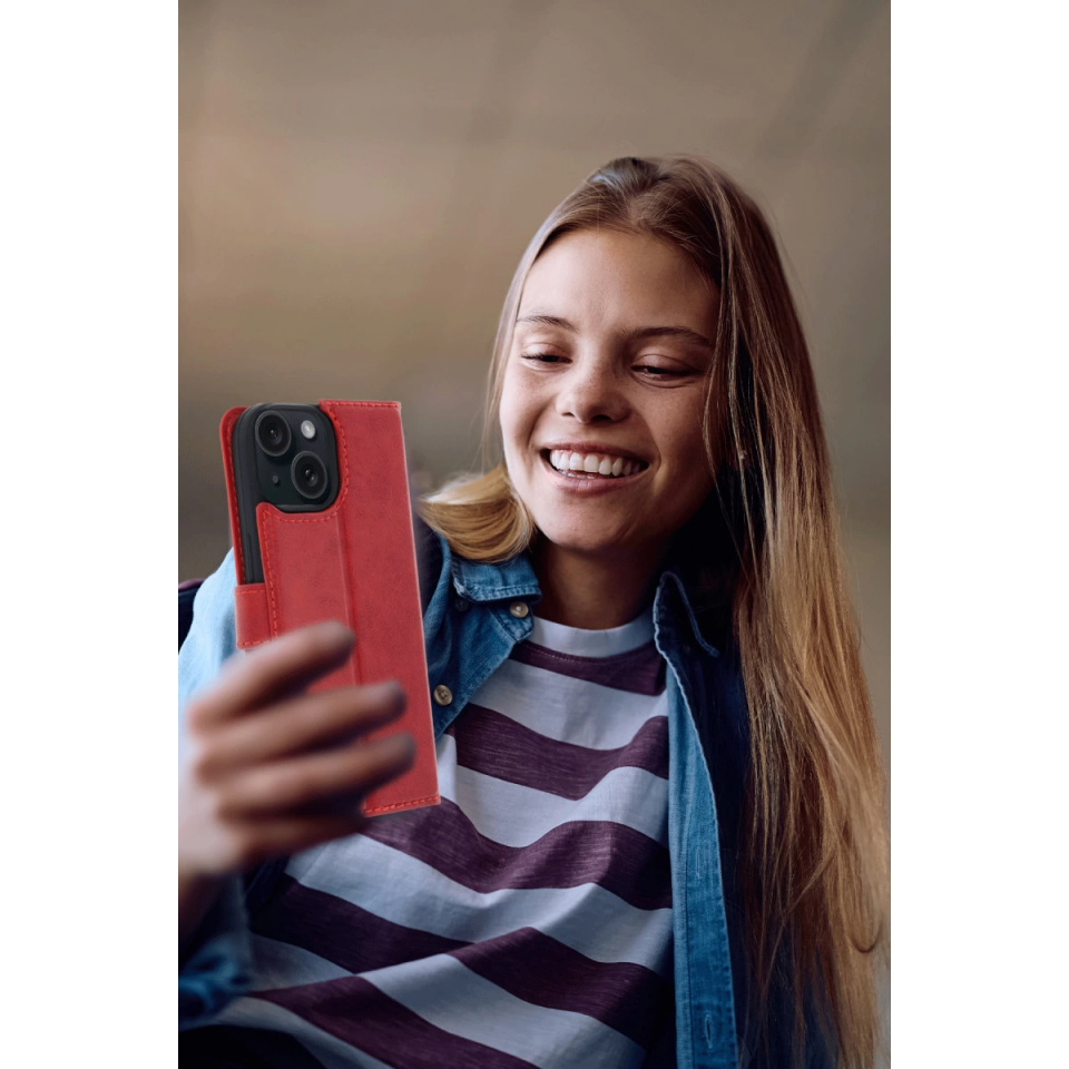 İphone 15 Trend S Plus Kapaklı Kılıf - Kırmızı