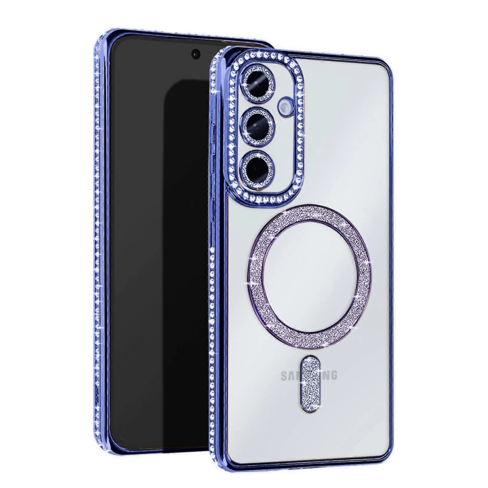 Samsung Galaxy S25 Kılıf Joke Simli Magneticsafe Kılıf - Mavi