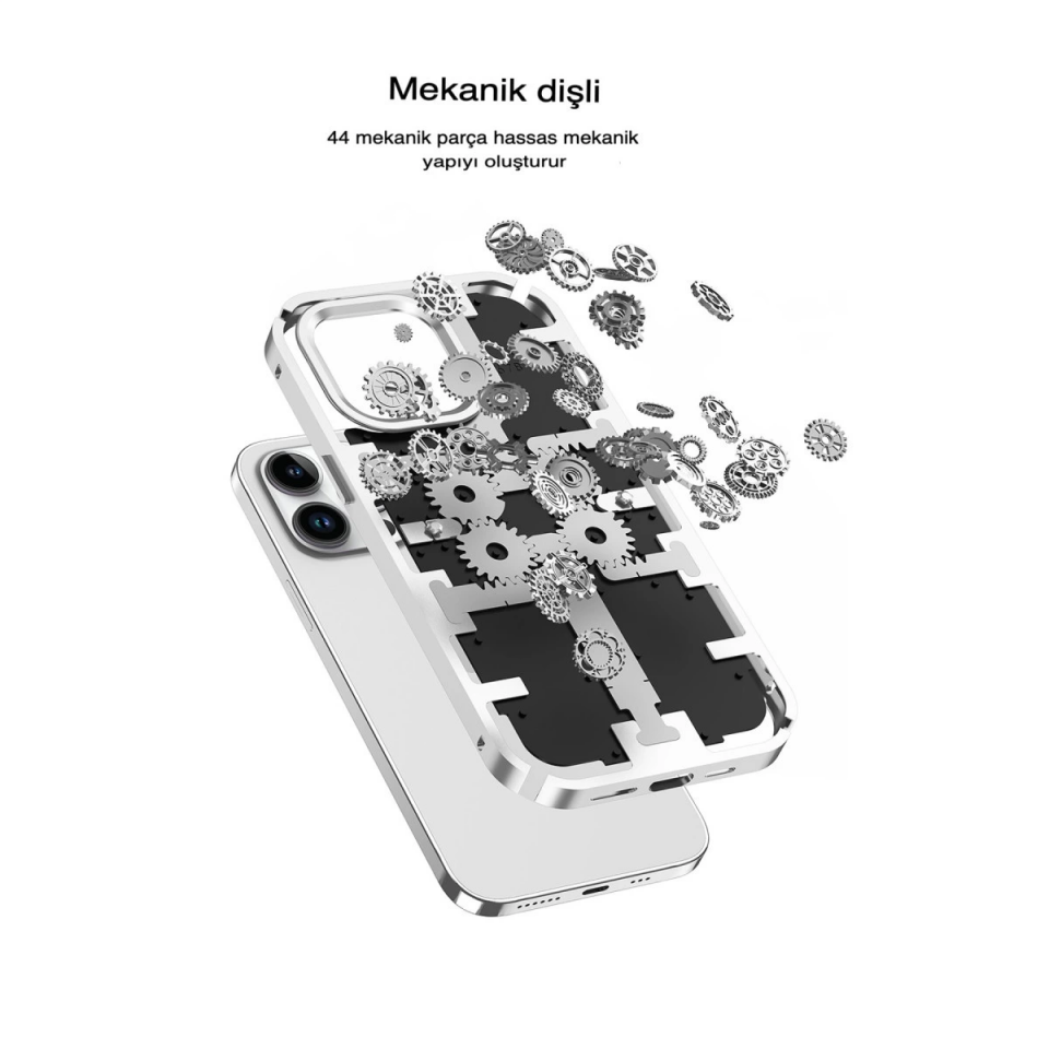 İphone 13 Pro Max Kılıf Mekanik Bumper Kapak - Gold