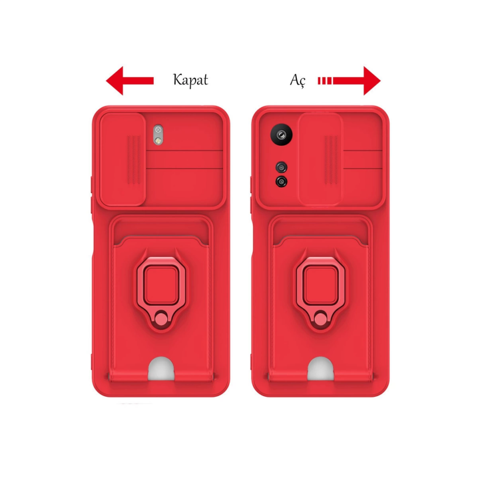 Xiaomi Redmi 13c Kılıf Zuma Kartvizitli Yüzüklü Silikon - Kırmızı