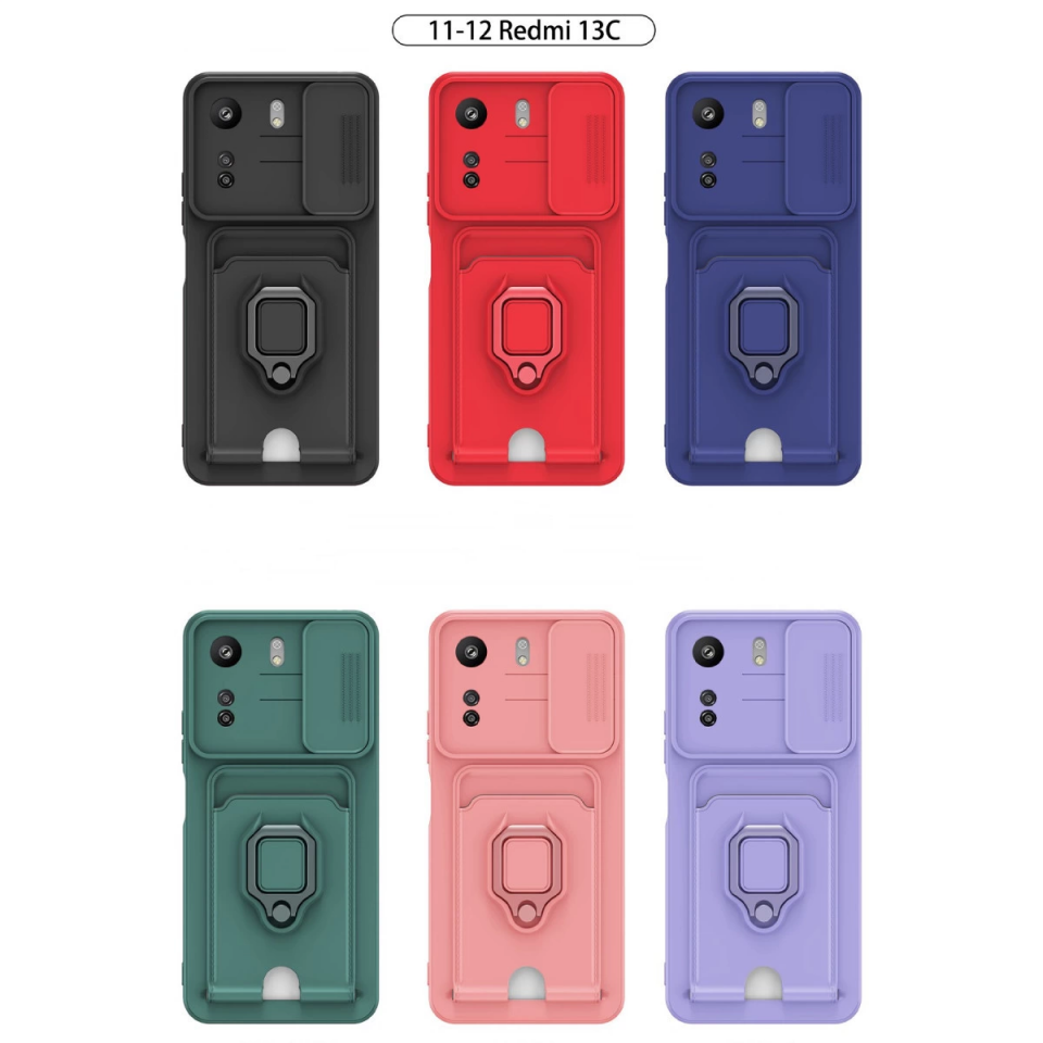 Xiaomi Redmi 13c Kılıf Zuma Kartvizitli Yüzüklü Silikon - Kırmızı