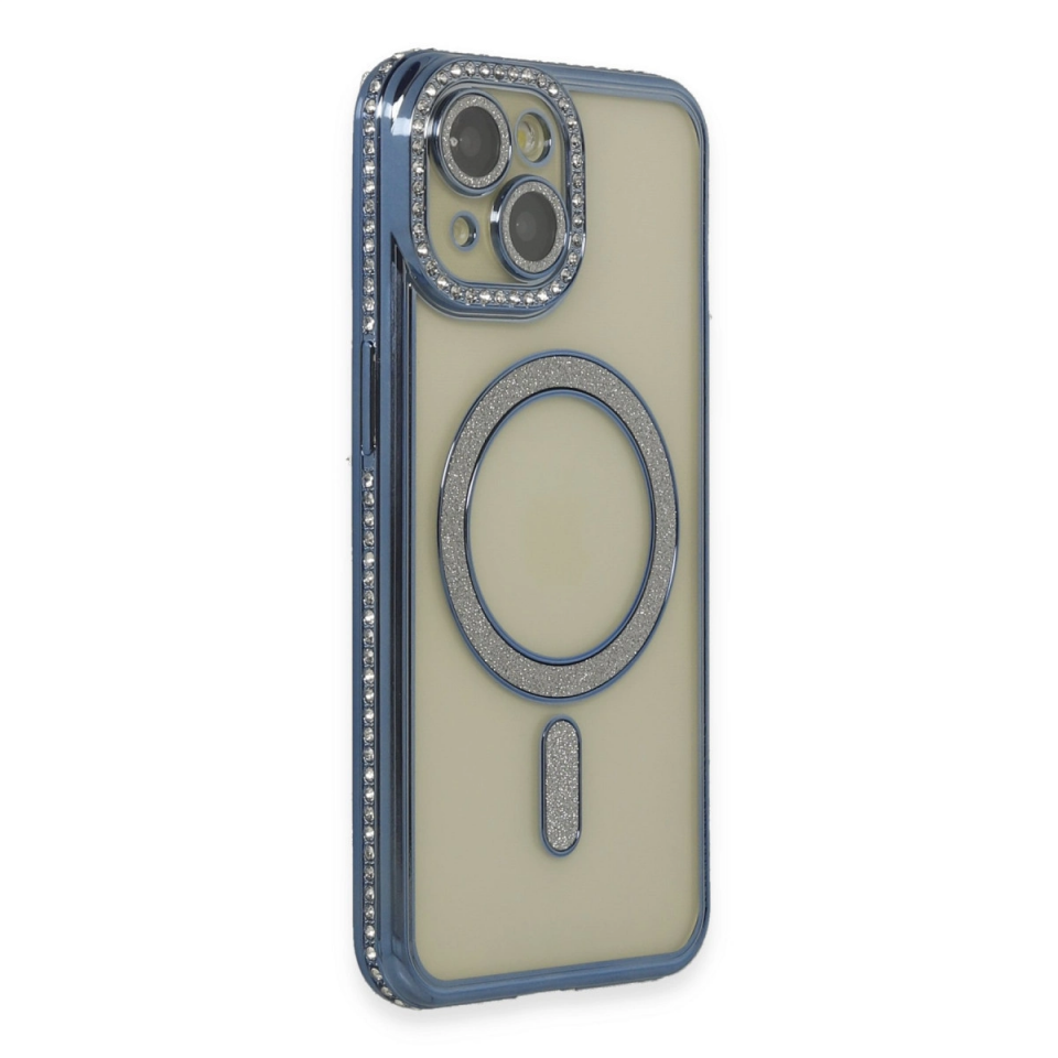 İphone 15 Kılıf Joke Simli Magneticsafe Kılıf - Lacivert