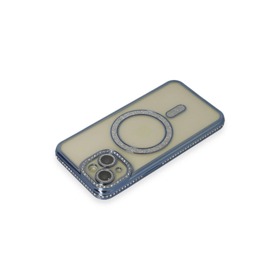 İphone 15 Kılıf Joke Simli Magneticsafe Kılıf - Lacivert