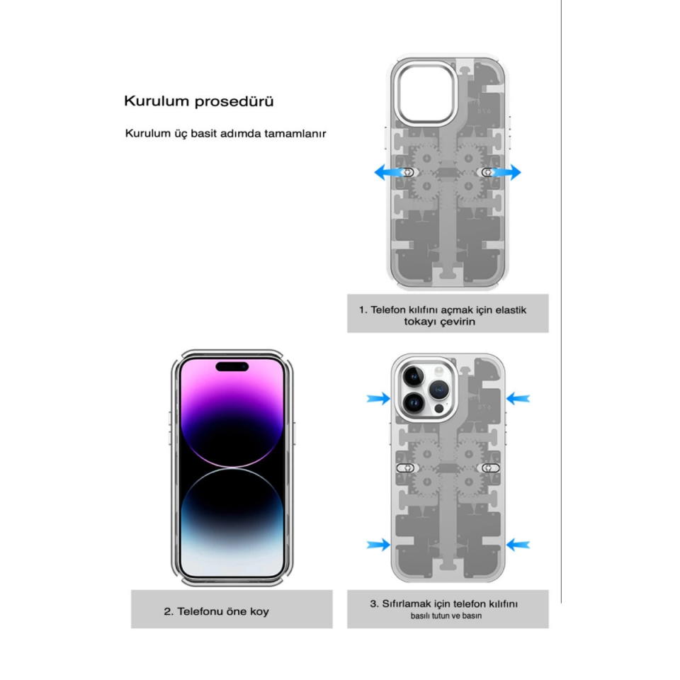İphone 14 Pro Max Kılıf Mekanik Bumper Kapak - Mavi