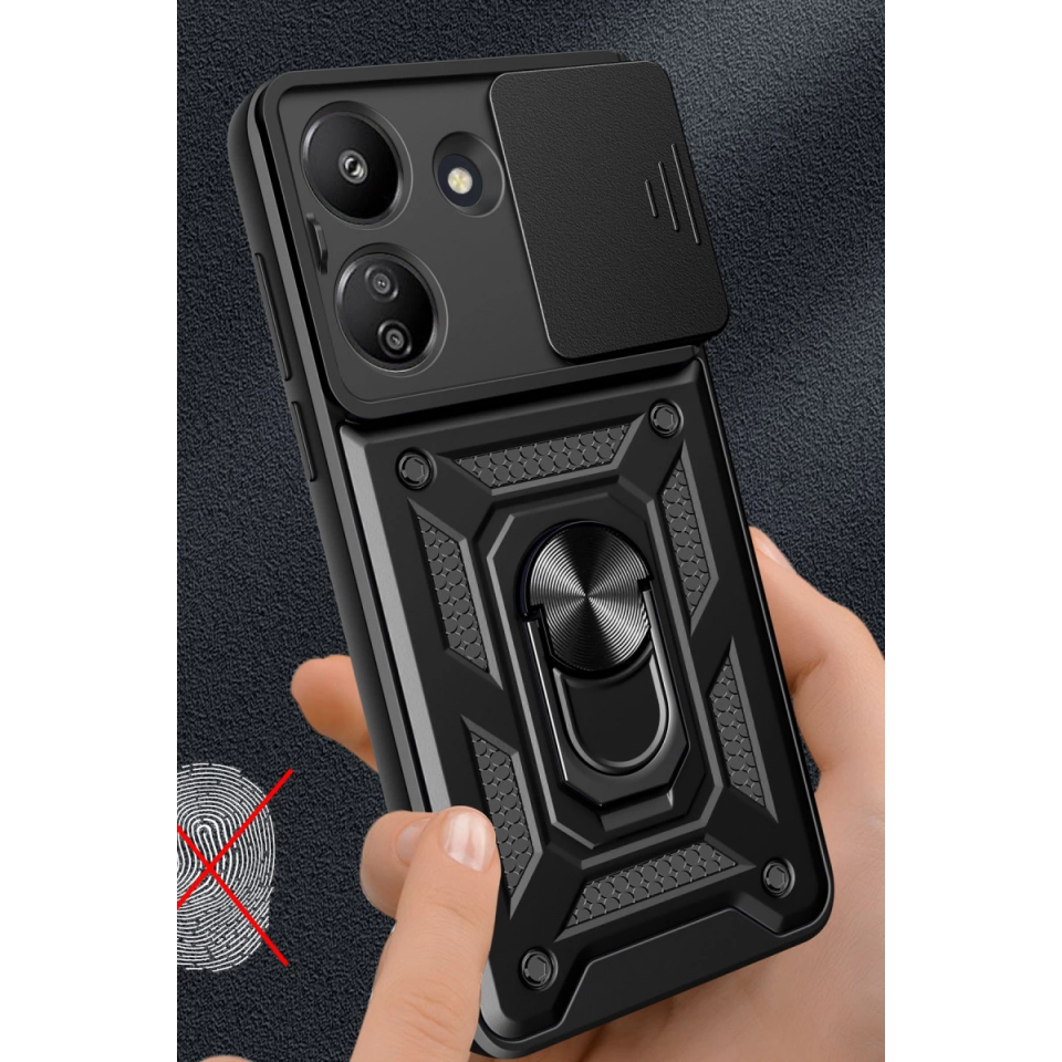 Xiaomi Redmi 13c Kılıf Pars Lens Yüzüklü Silikon - Siyah