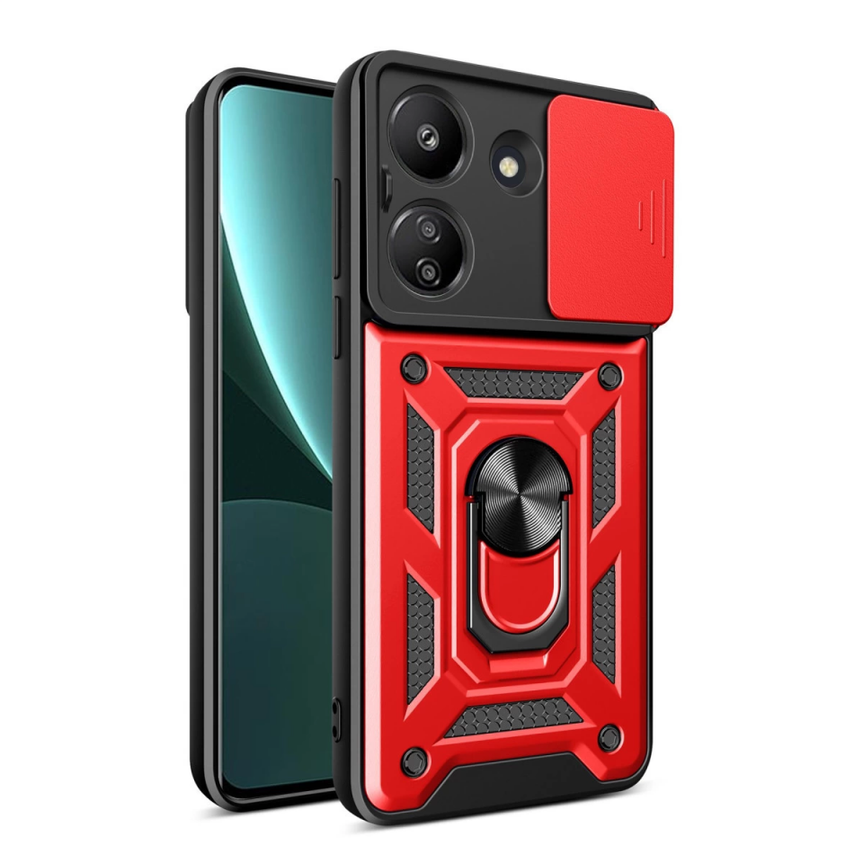 Xiaomi Redmi 13c Kılıf Pars Lens Yüzüklü Silikon - Kırmızı
