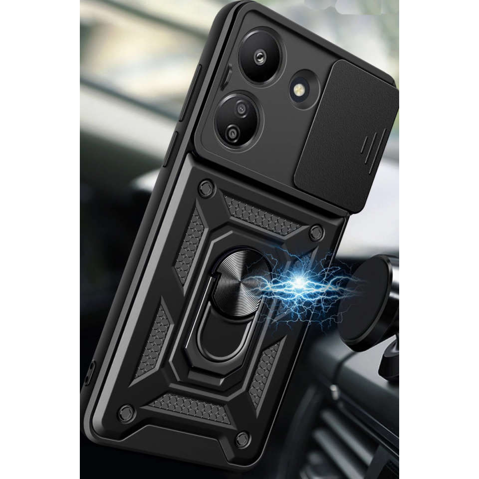 Xiaomi Redmi 13c Kılıf Pars Lens Yüzüklü Silikon - Kırmızı