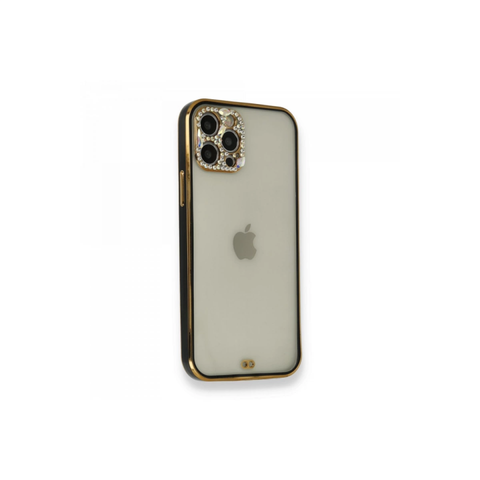 İphone 12 Pro Kılıf Liva Taşlı Silikon - Siyah