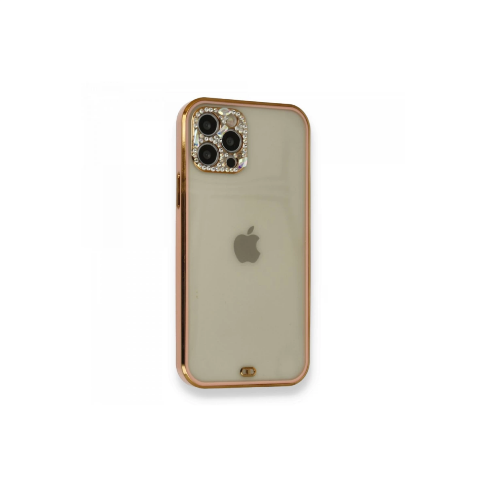 İphone 12 Pro Kılıf Liva Taşlı Silikon - Pembe