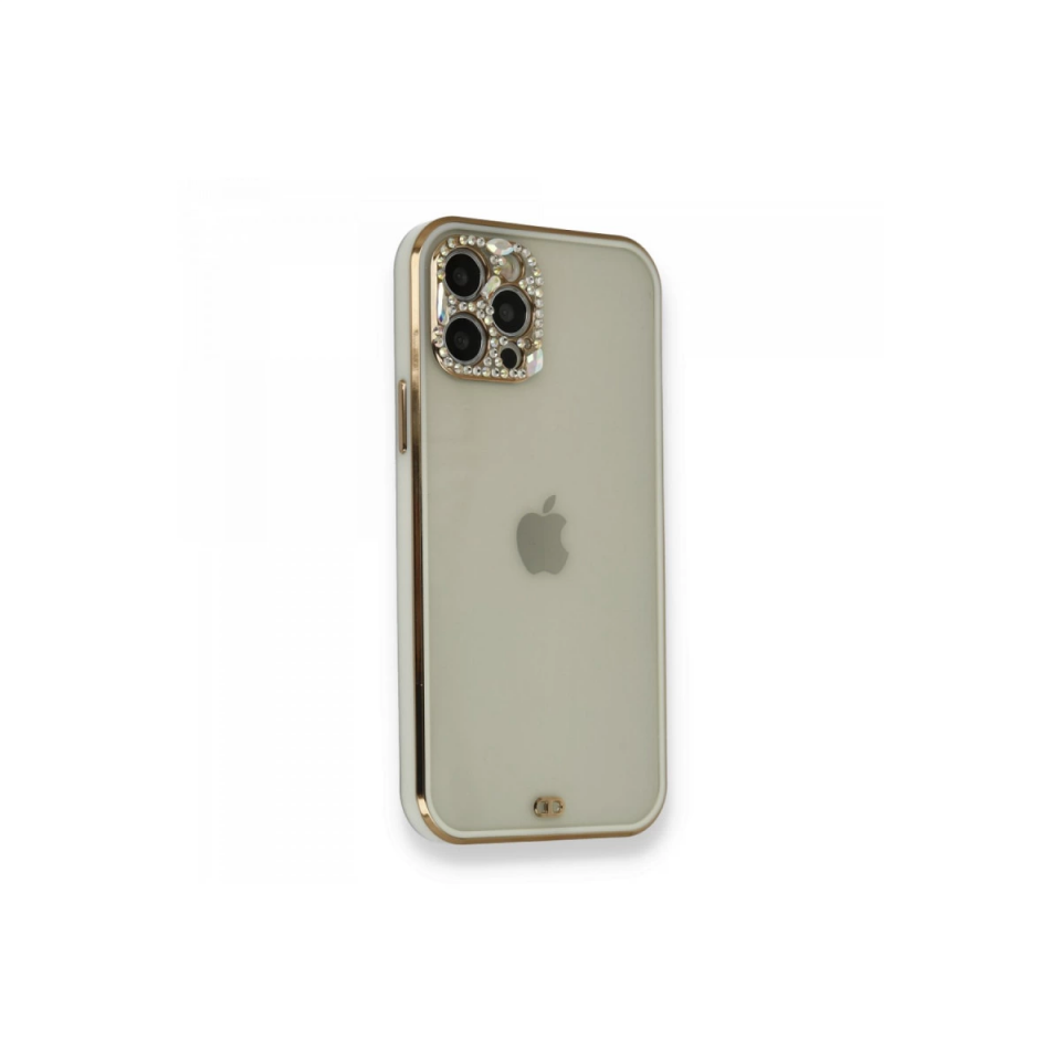 İphone 12 Pro Kılıf Liva Taşlı Silikon - Beyaz