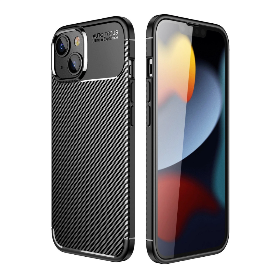 İphone 14 Plus Kılıf Auto Focus Karbon Kapak - Siyah