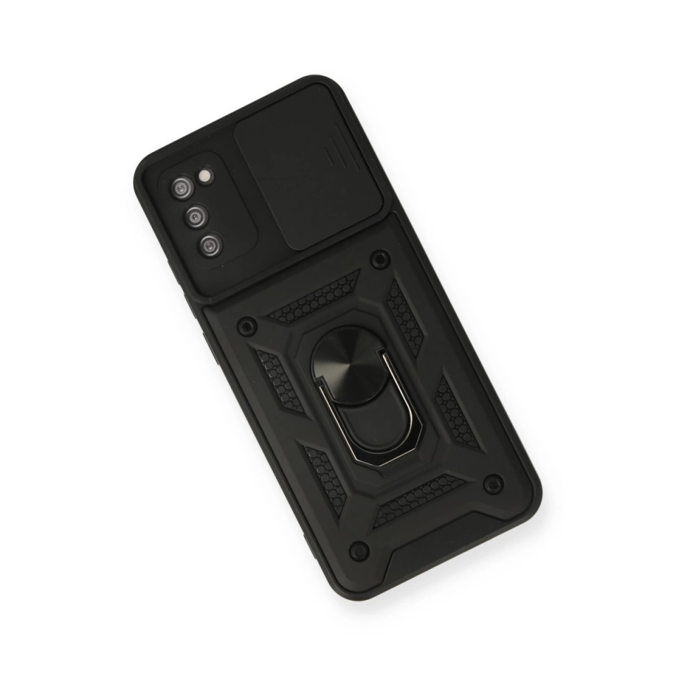 Samsung Galaxy A03s Kılıf Pars Lens Yüzüklü Silikon - Siyah