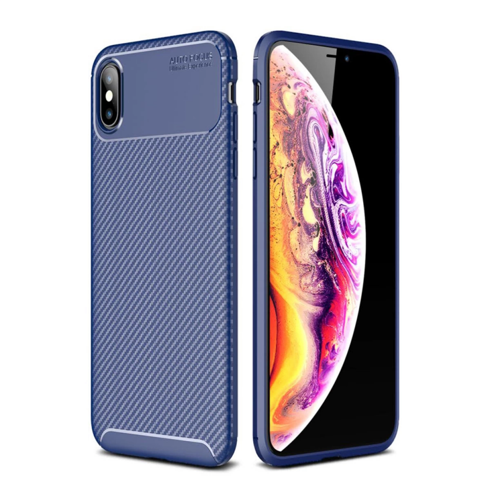 İphone Xs Max Kılıf Auto Focus Karbon Kapak - Lacivert