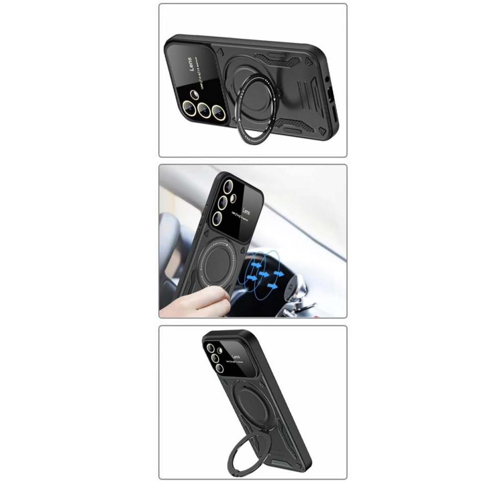 Samsung Galaxy S24 Fe Kılıf Joy Lens Standlı Kapak - Koyu Yeşil