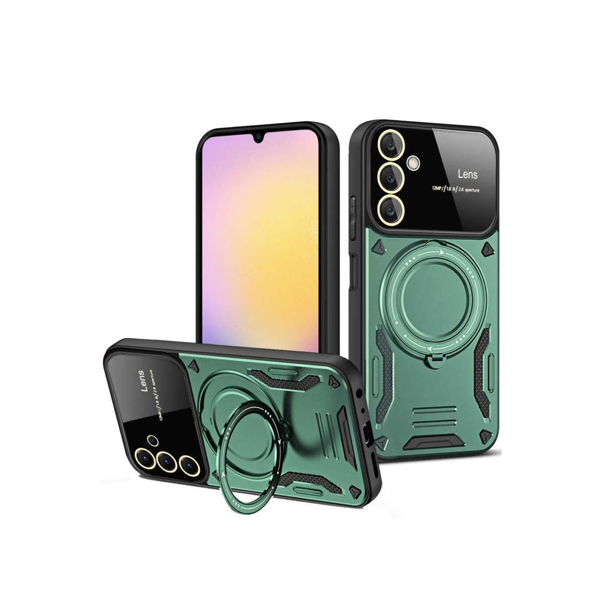 Samsung Galaxy A36 Kılıf Joy Lens Standlı Kapak - Koyu Yeşil