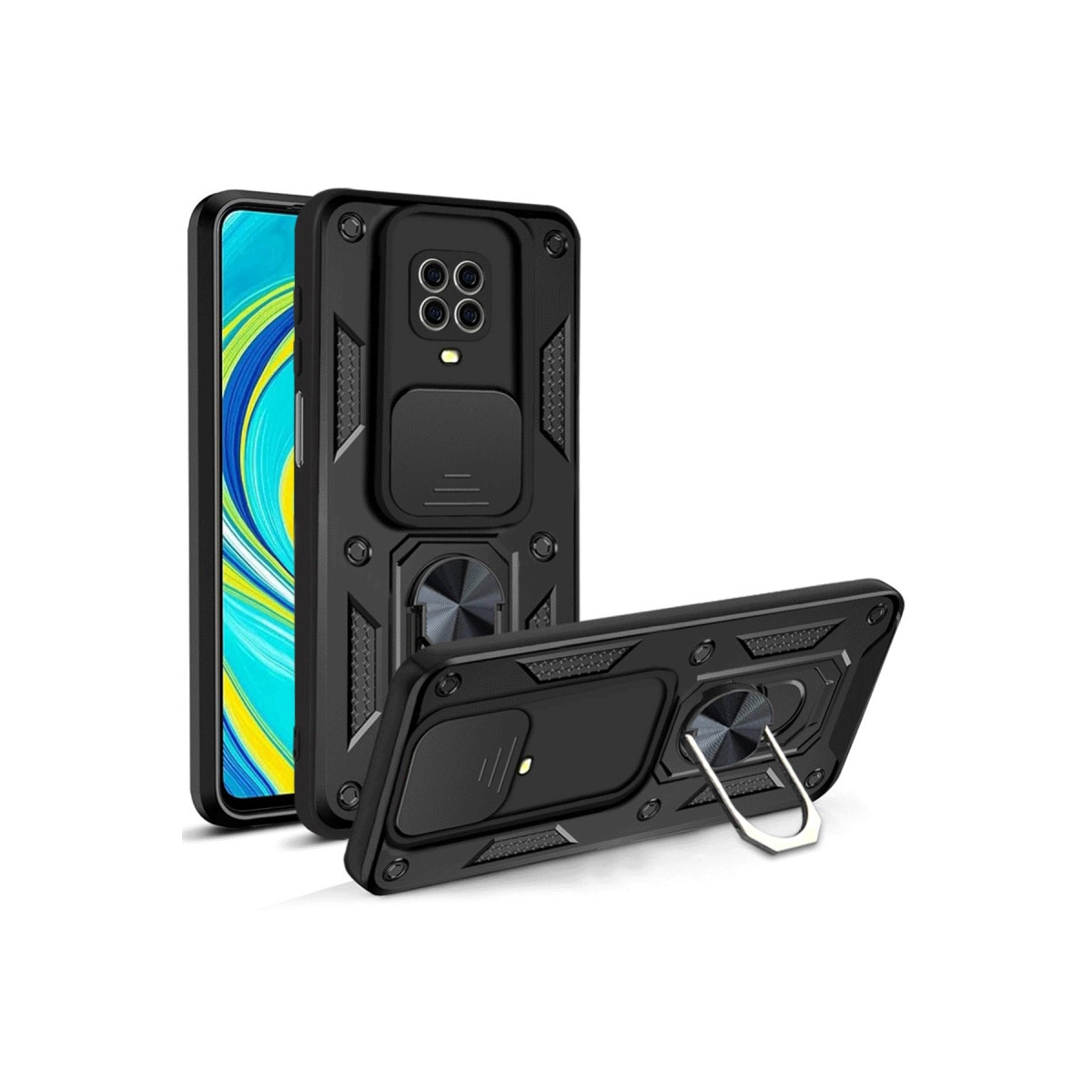Xiaomi Redmi Note 9 Pro Kılıf Pars Lens Yüzüklü Silikon - Siyah
