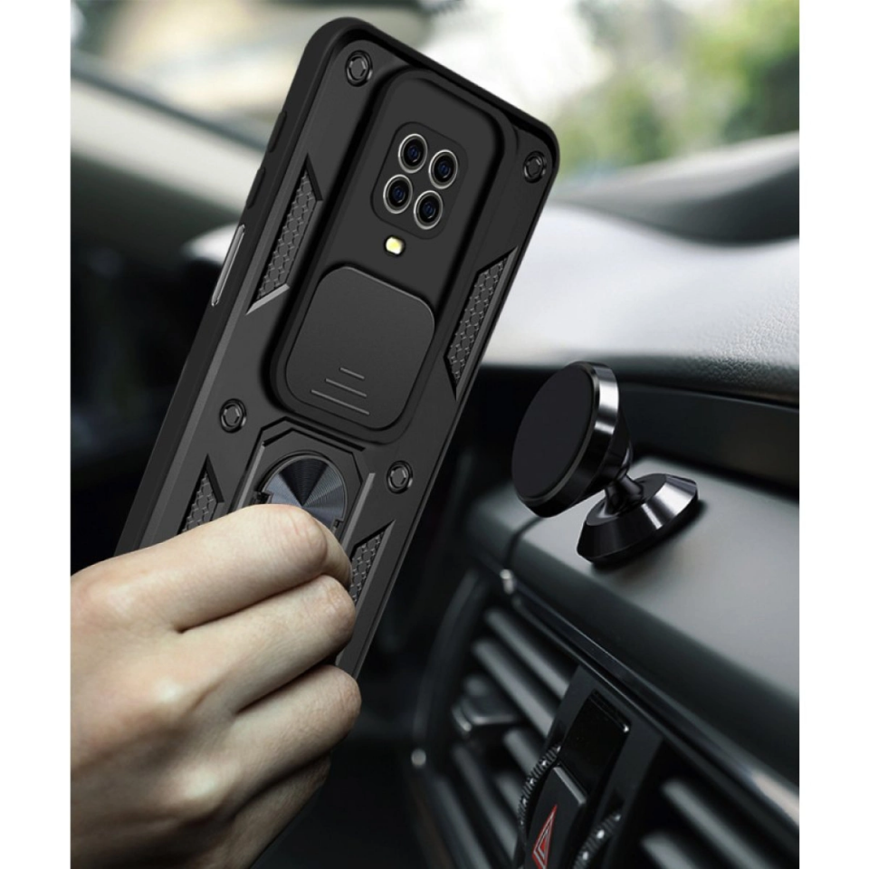 Xiaomi Redmi Note 9 Pro Kılıf Pars Lens Yüzüklü Silikon - Siyah