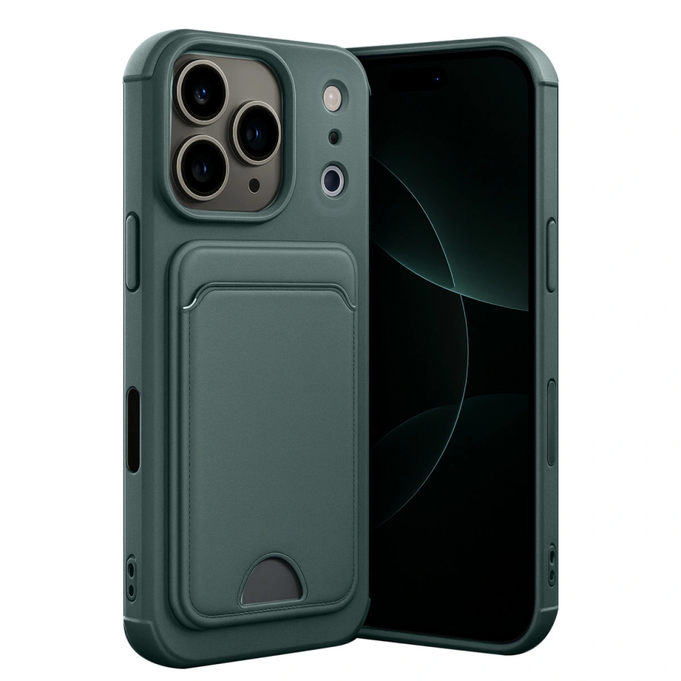İphone 17 Pro Max Kelvin Kartvizitli Silikon - Koyu Yeşil