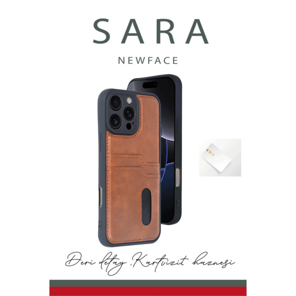 İphone 16 Pro Max Kılıf Sara Kartvizitli Deri Kılıf - Siyah