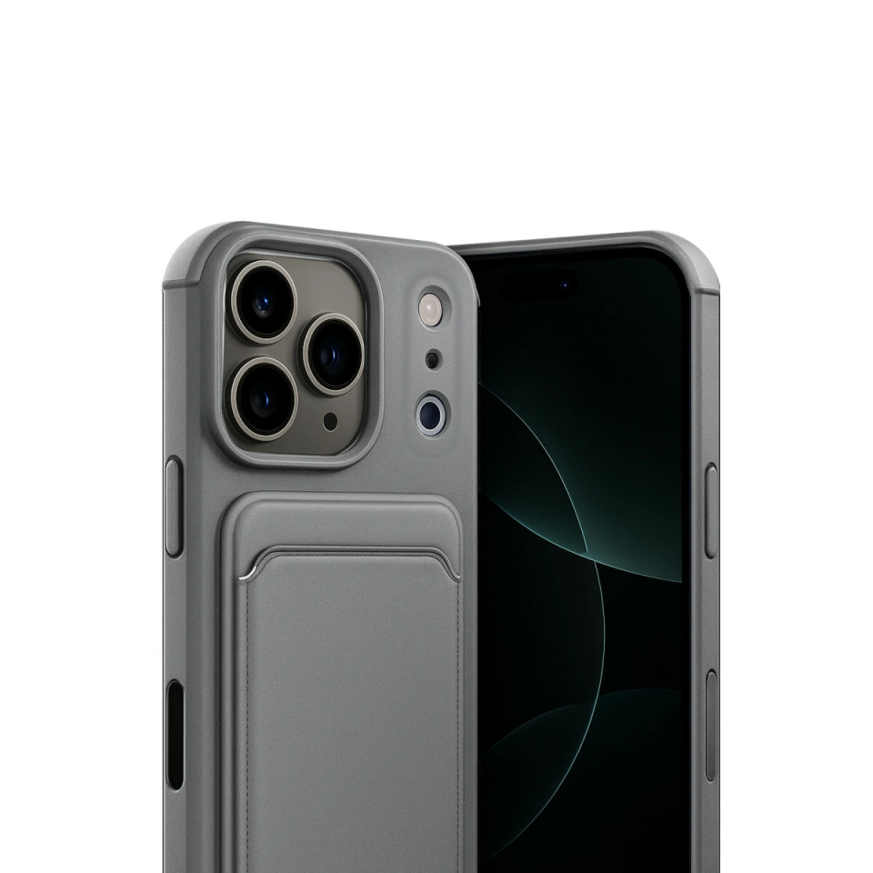 İphone 17 Pro Max Kelvin Kartvizitli Silikon - Gri