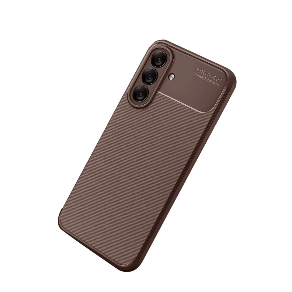 Samsung Galaxy A56 Kılıf Auto Focus Karbon Kapak - Kahverengi