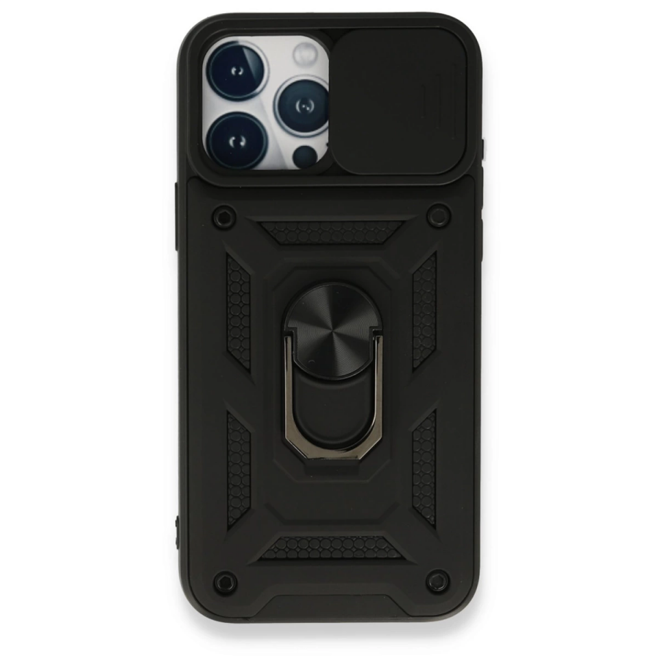İphone 15 Pro Kılıf Pars Lens Yüzüklü Silikon - Siyah