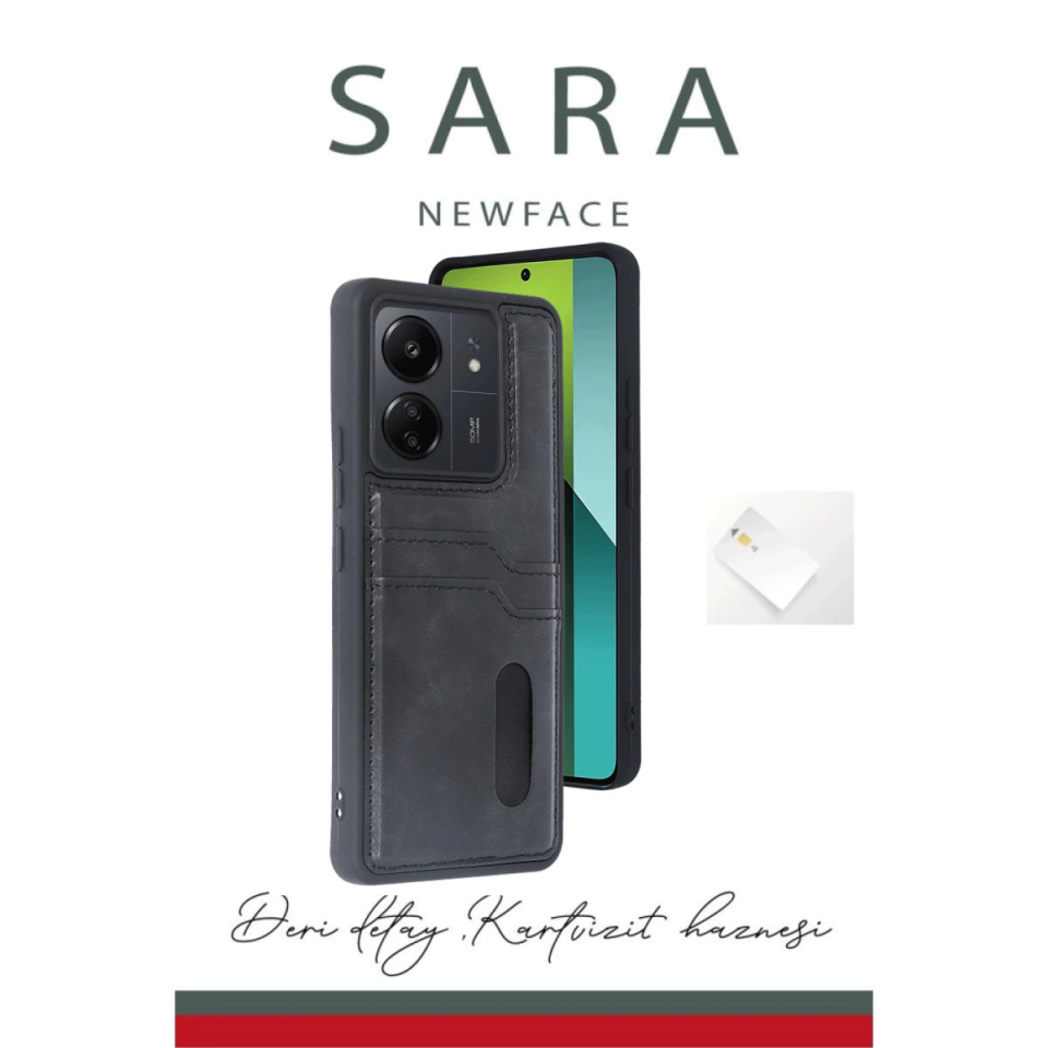 Xiaomi Redmi 13c Kılıf Sara Kartvizitli Deri Kılıf - Koyu Yeşil