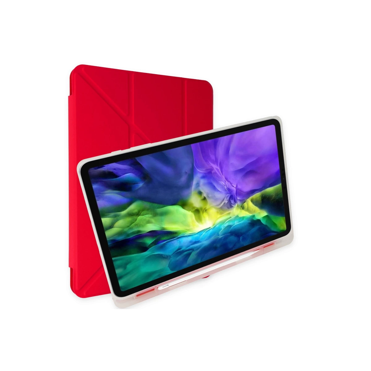 İpad Pro 12.9 (2021) Kılıf Kalemlikli Mars Tablet Kılıfı - Kırmızı