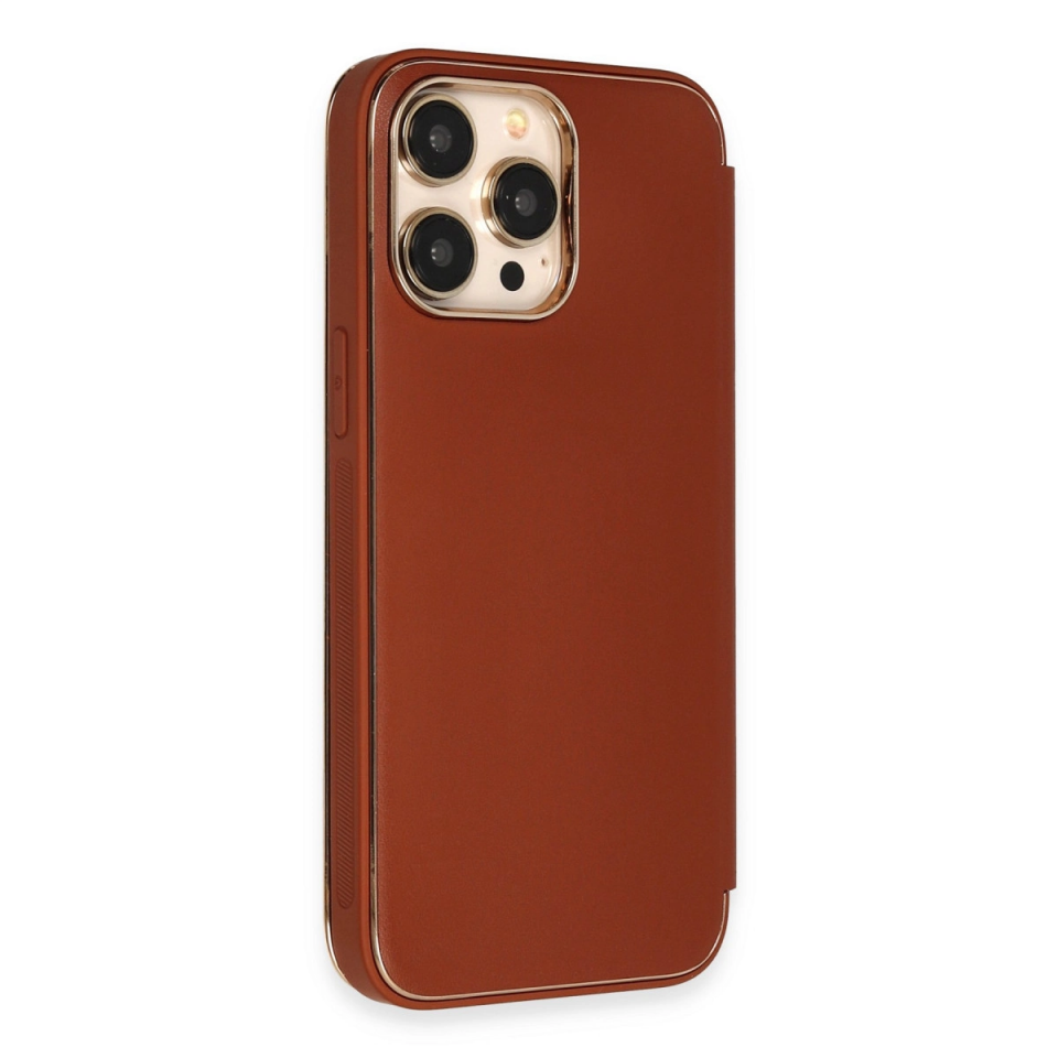 İphone 13 Pro Kılıf Dolpin Kapaklı - Kahverengi