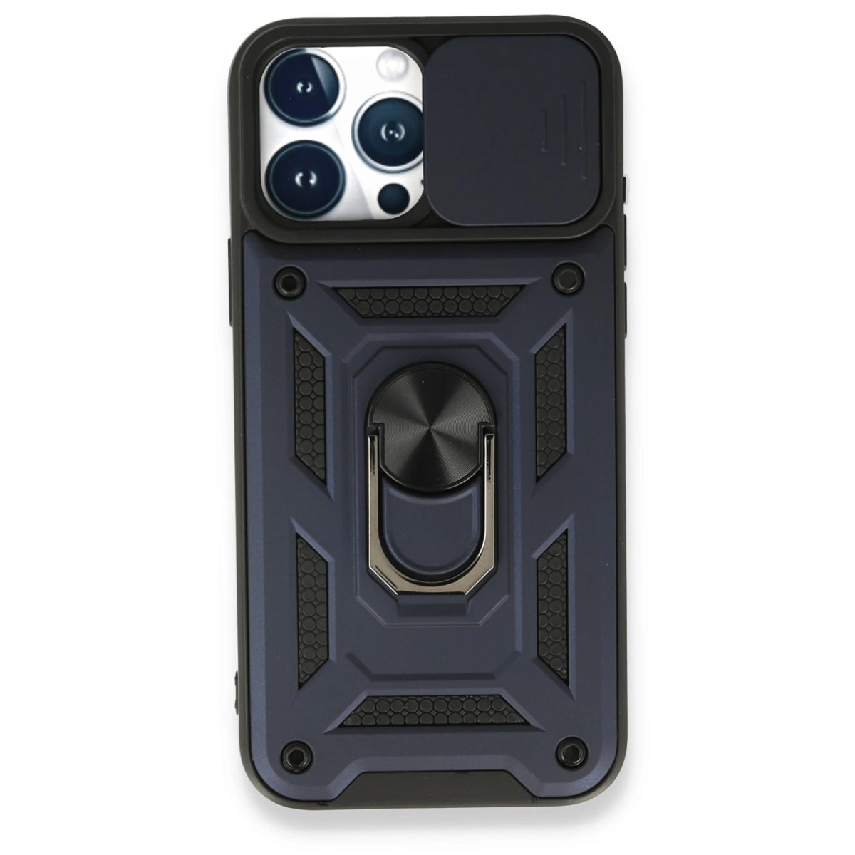 İphone 15 Pro Max Kılıf Pars Lens Yüzüklü Silikon - Lacivert