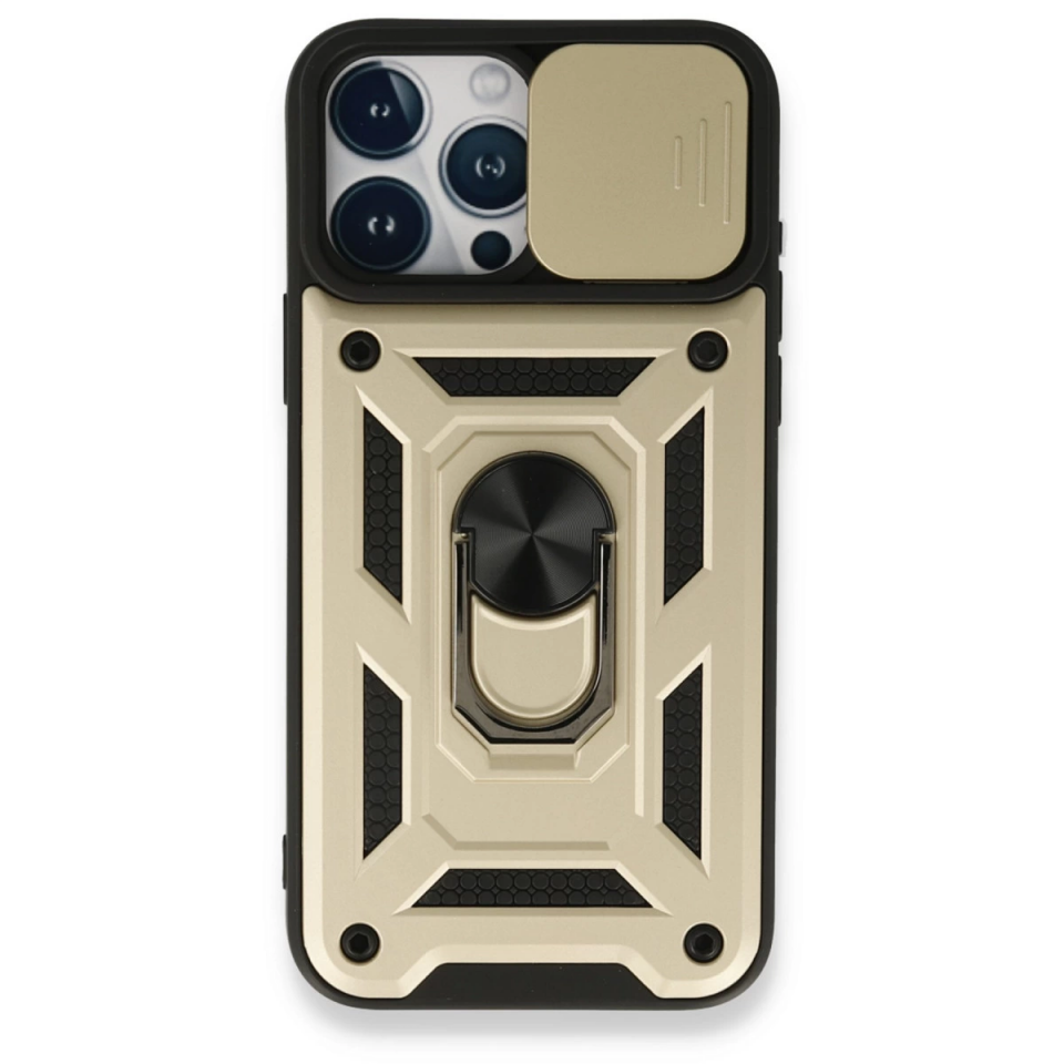 İphone 15 Pro Max Kılıf Pars Lens Yüzüklü Silikon - Gold