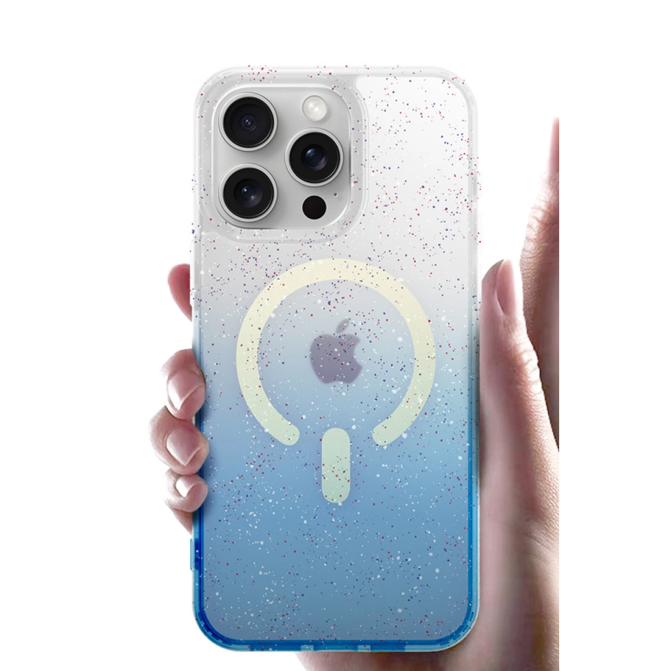 İphone 14 Pro Pummel Shiny Magsafe Kapak - Mavi