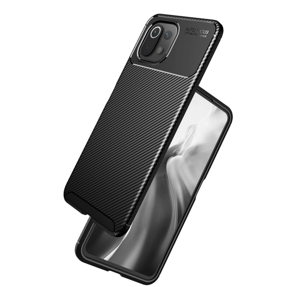 Xiaomi Mi 11 Lite Kılıf Auto Focus Karbon Kapak - Siyah