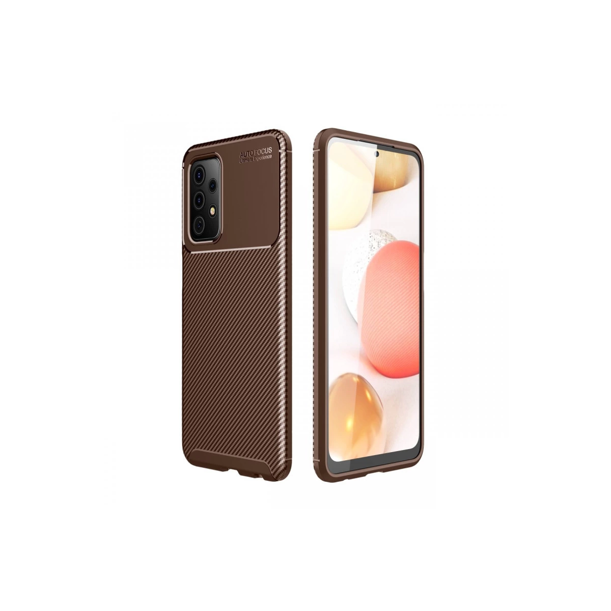 Samsung Galaxy A72 Kılıf Auto Focus Karbon Kapak - Kahverengi