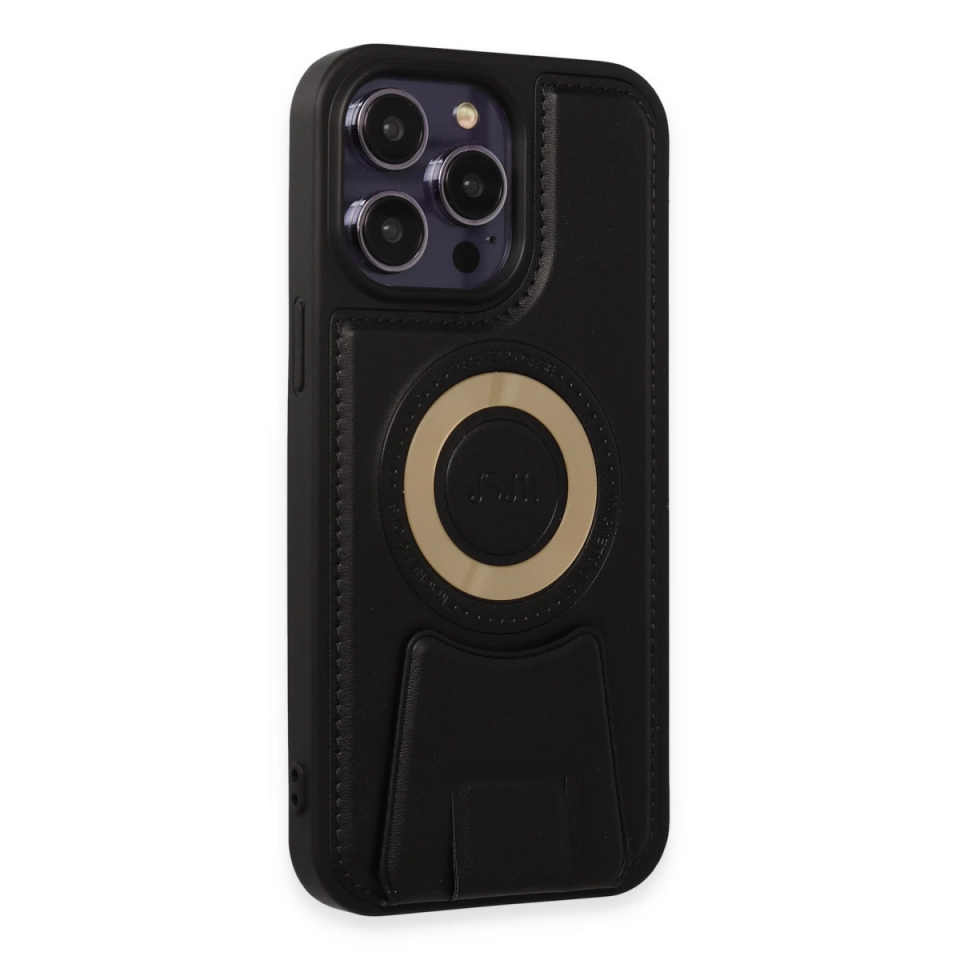 İphone 14 Pro Kılıf Merkür Magneticsafe Standlı Kapak - Siyah