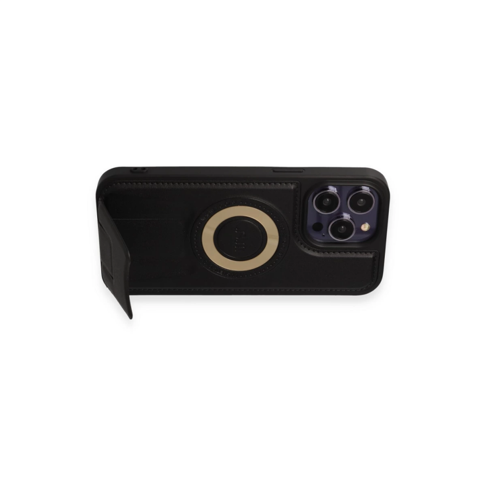İphone 14 Pro Kılıf Merkür Magneticsafe Standlı Kapak - Siyah