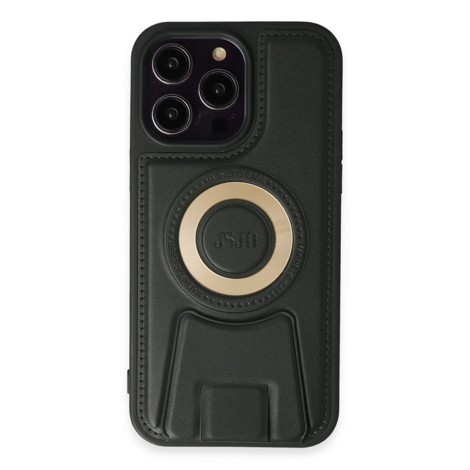 İphone 14 Pro Kılıf Merkür Magneticsafe Standlı Kapak - Koyu Yeşil