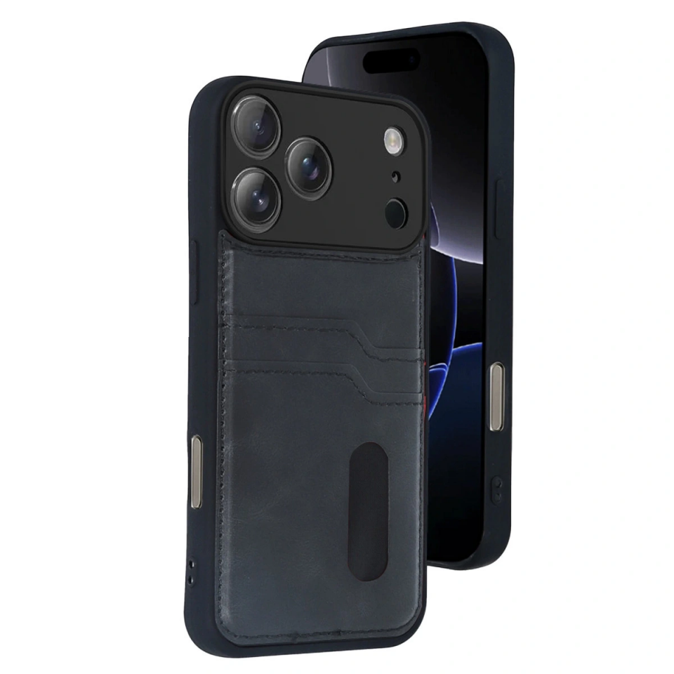 İphone 17 Pro Sara Kartvizitli Deri Kılıf - Siyah