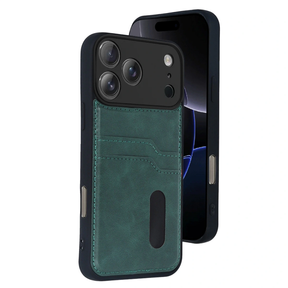 İphone 17 Pro Sara Kartvizitli Deri Kılıf - Yeşil