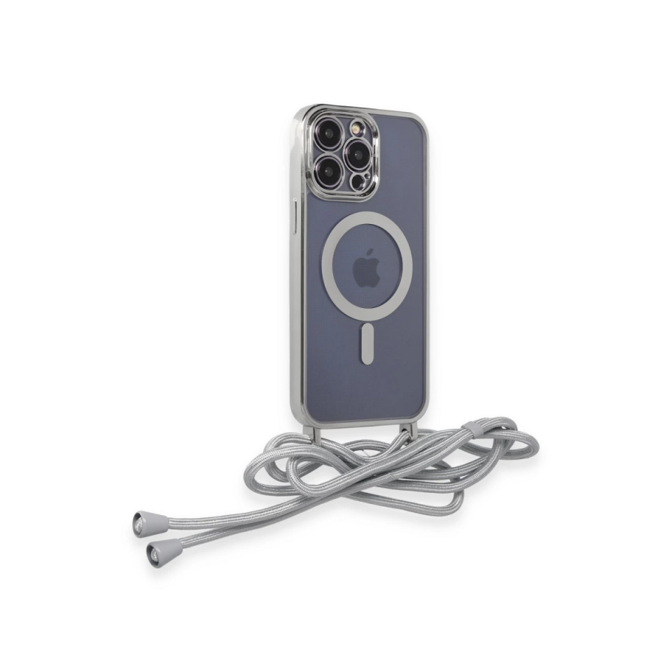 İphone 12 Pro Max Kılıf Divo Lazer Askılı Magsafe Kapak - Gümüş