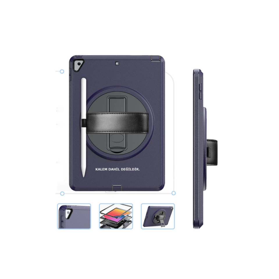 İpad 10.2 (7.nesil) Kılıf Hand Strap Tablet Kılıfı - Lacivert